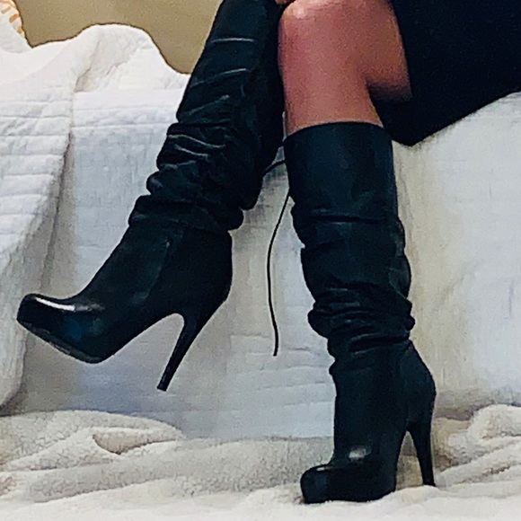 Aldo black leather scrunch boots sz 6 - Picture 3 of 4